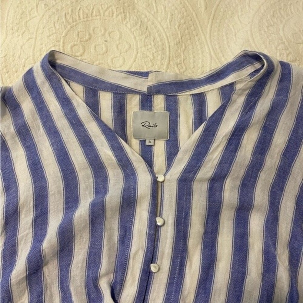 Rails Thea Top Linen Blend Large Striped Coastal … - image 4